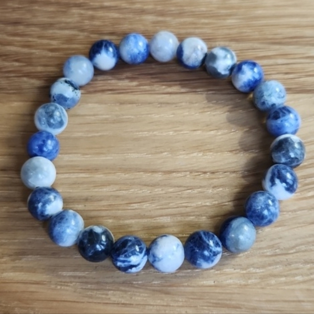 Sodalite Beaded Stretch Bracelet | Blue | Handmade - Picture 5 of 12